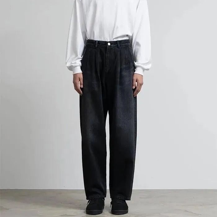 Selvage Denim Two Tuck Tapered Pants -DARK FADE- / BLACK DARK FADE