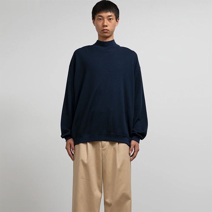 Wool Honeycomb Mock Neck Thermal  / NAVY