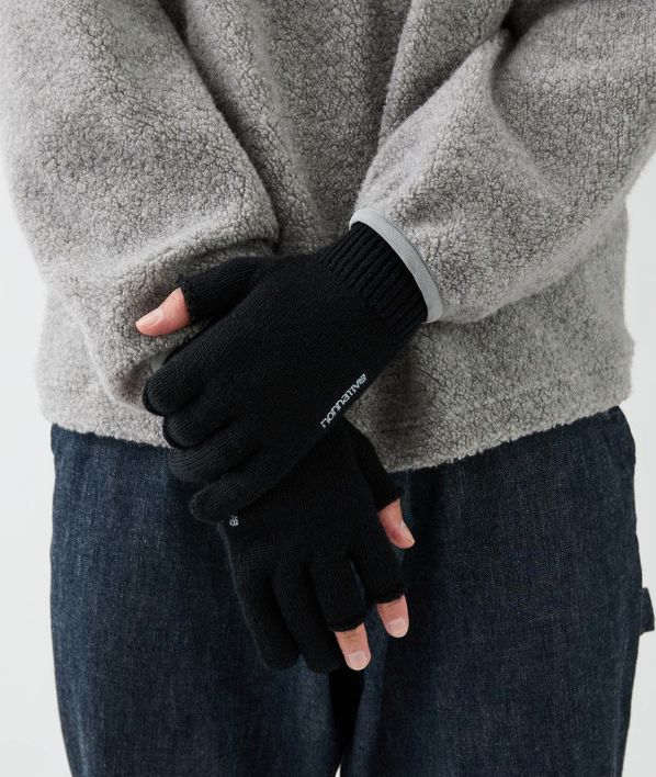 HIKER FINGERLESS GLOVES WOOL YARN / BLACK