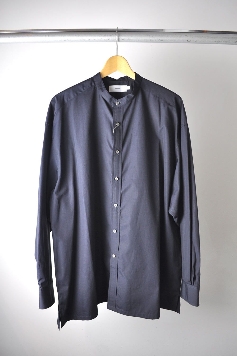 Graphpaper - High Count Broad Band Collar Shirt / NAVY | Stripe 