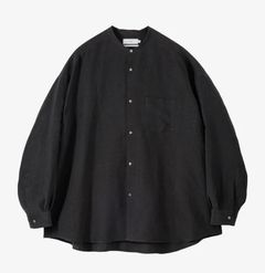 Linen Cupro L/S Oversized Band Collar Shirt / BLACK