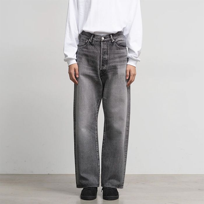 Selvage Denim Five Pocket Wide Straight Pants -LIGHT FADE- / BLACK LIGHT FADE