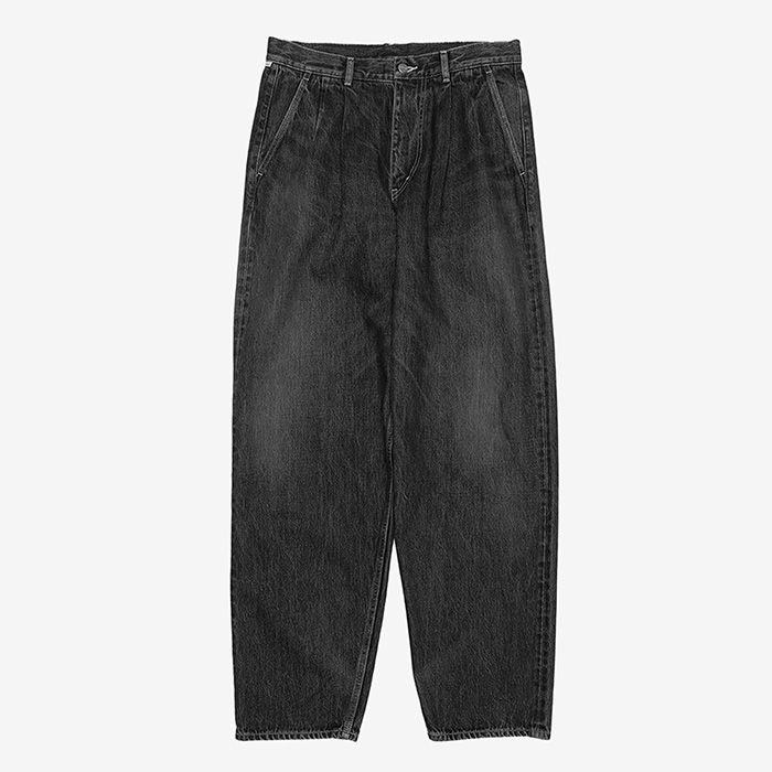 Selvage Denim Two Tuck Tapered Pants -DARK FADE- / BLACK DARK FADE