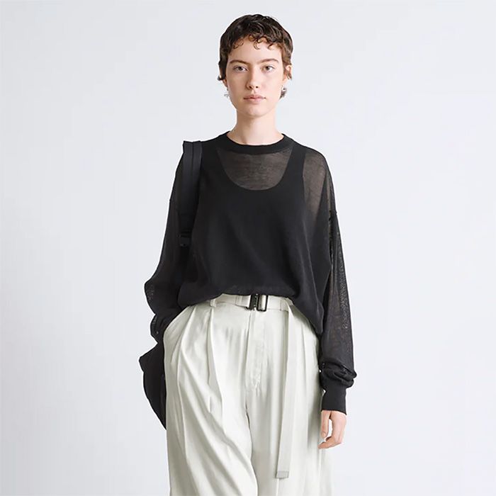 Coiled Wool Nylon Oversized Crew Neck Knit / Black