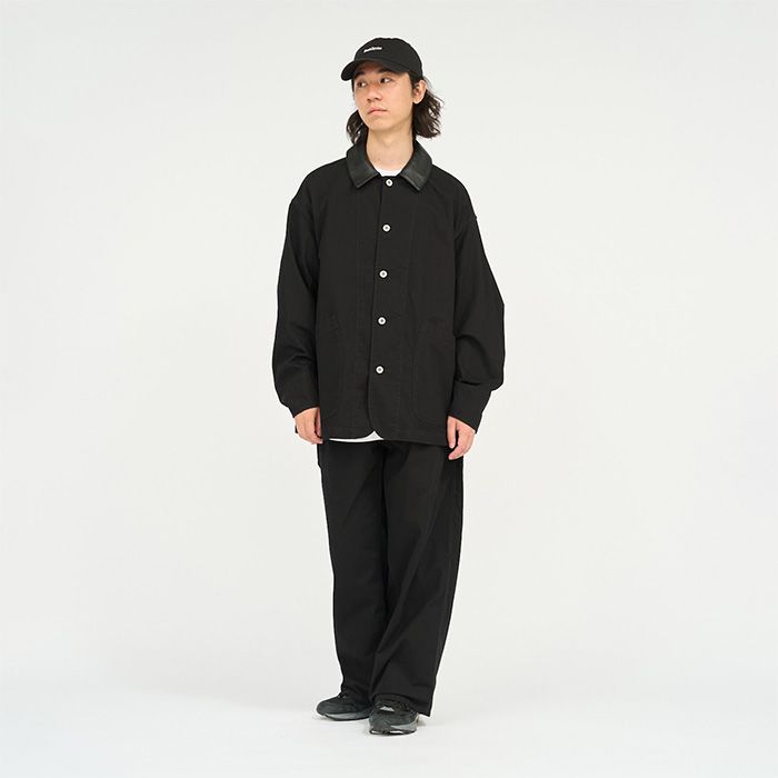 COTTON CANVAS LEATHER WORK JACKET / BLACK