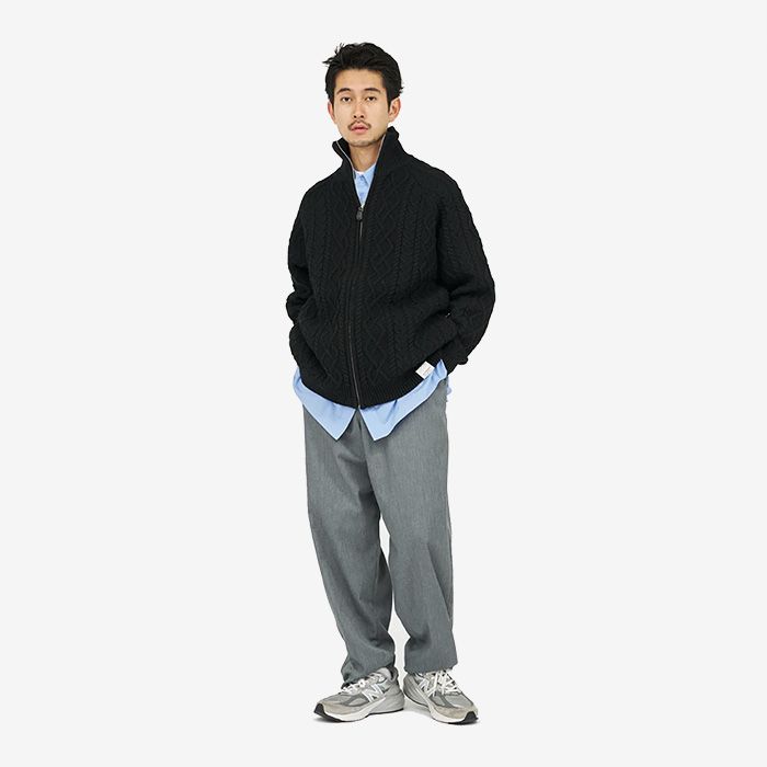 SHETLAND WOOL x SOLOTEX® TECH FISHERMAN ZIP-UP / BLACK