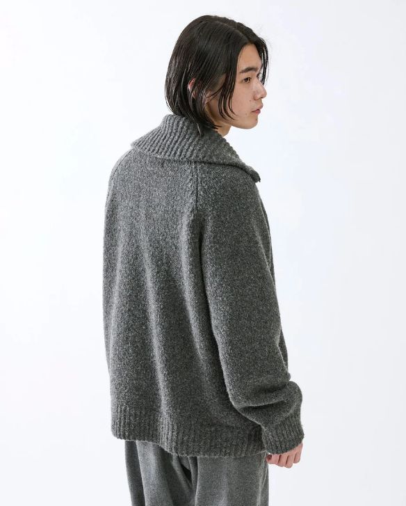HIKER HIGH NECK ZIP BLOUSON WOOL BOUCLE KNIT / CHARCOAL / ニットブルゾン