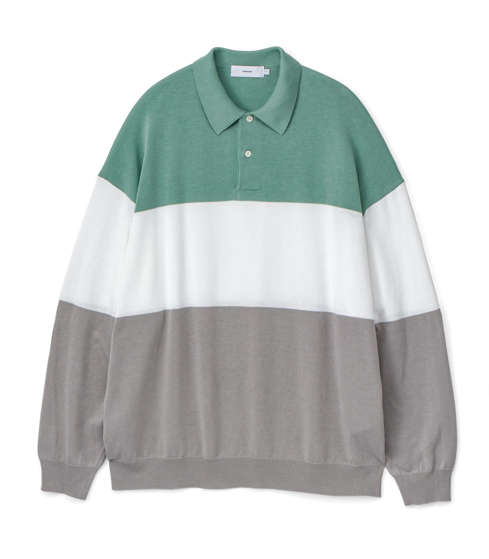 Graphpaper - Suvin Tricolor Oversized L/S Polo | Stripe Online Store 大阪販売中 Graphpaper Polo L/S Oversized Suvin ポロシャツ