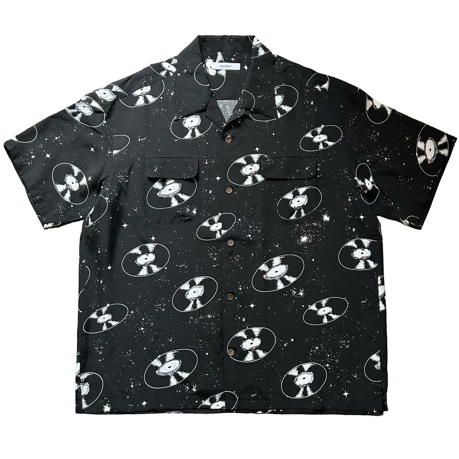 SPACE VINYL RECORD HAWAIIAN SHIRT / BLACK / ハワイアンシャツ