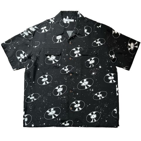 SPACE VINYL RECORD HAWAIIAN SHIRT / BLACK / ハワイアンシャツ