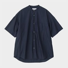 Broad S/S Oversized Band Collar Shirt / NAVY