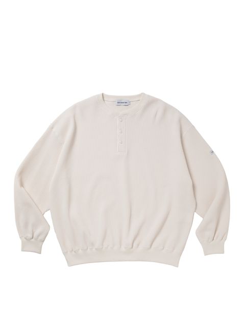N/C Waﬄe Henley Sweatshirt / OFF WHITE /  ヘンリーネック スウェット