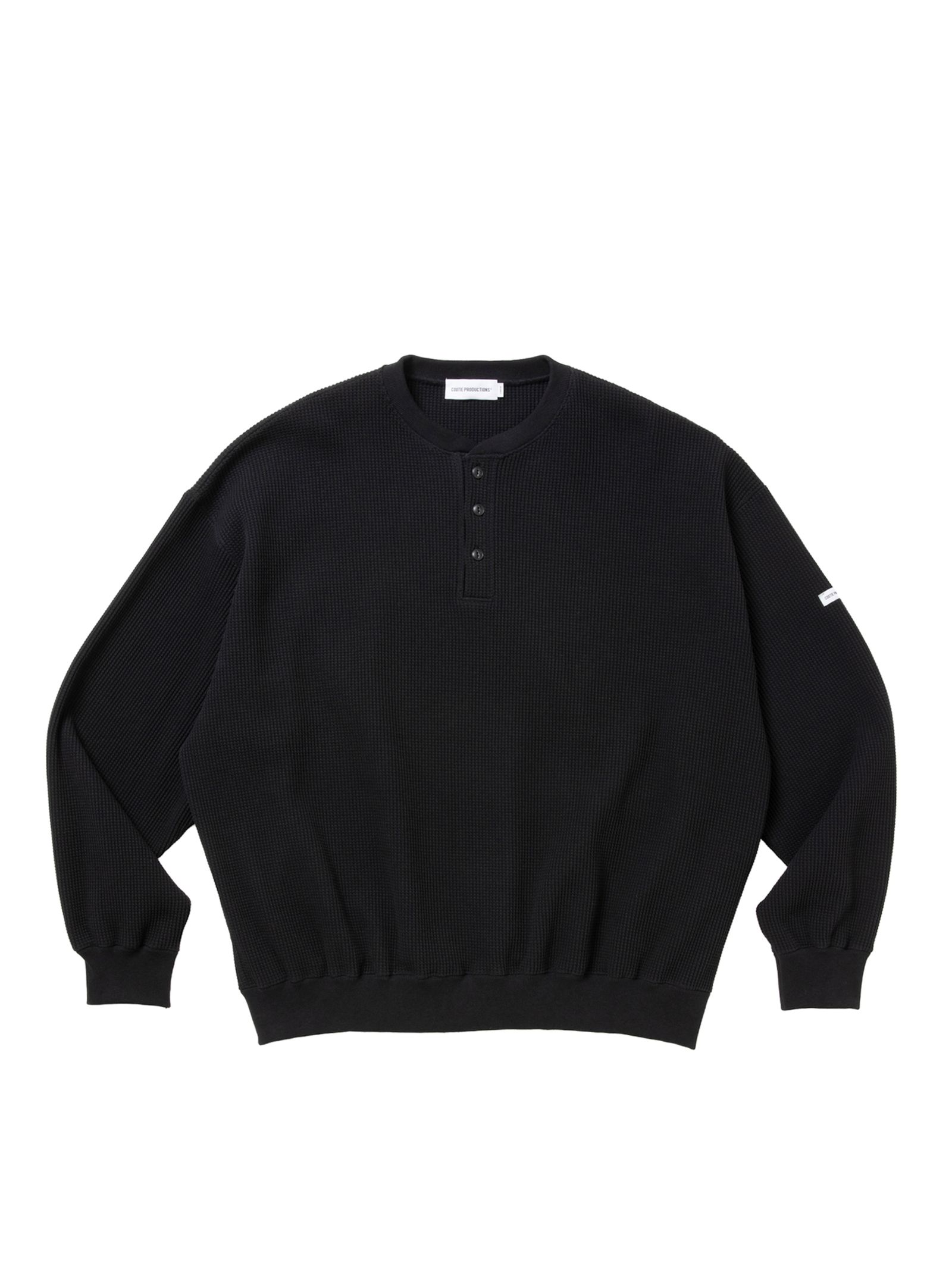 N/C Waﬄe Henley Sweatshirt / BLACK /  ヘンリーネック スウェット