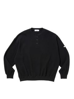 N/C Waﬄe Henley Sweatshirt / BLACK /  ヘンリーネック スウェット