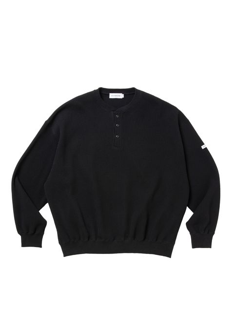 N/C Waﬄe Henley Sweatshirt / BLACK /  ヘンリーネック スウェット