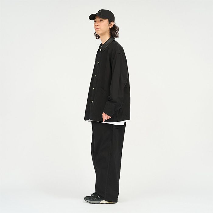 COTTON CANVAS LEATHER WORK JACKET / BLACK