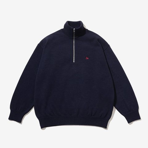 THERMAL JERSEY HALF ZIP KNIT / NAVY