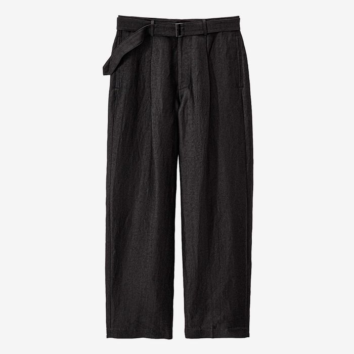 Linen Cupro Back Satin Belted Pants / Black