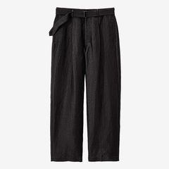 Linen Cupro Back Satin Belted Pants / Black