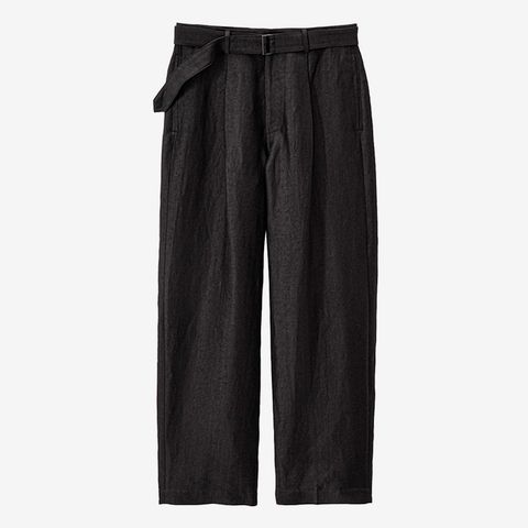 Linen Cupro Back Satin Belted Pants / Black