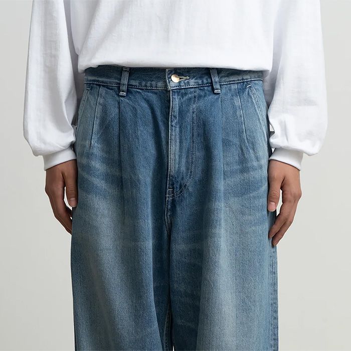 Unisex / Selvage Denim Two Tuck Pants -LIGHT FADE- / INDIGO LIGHT FADE