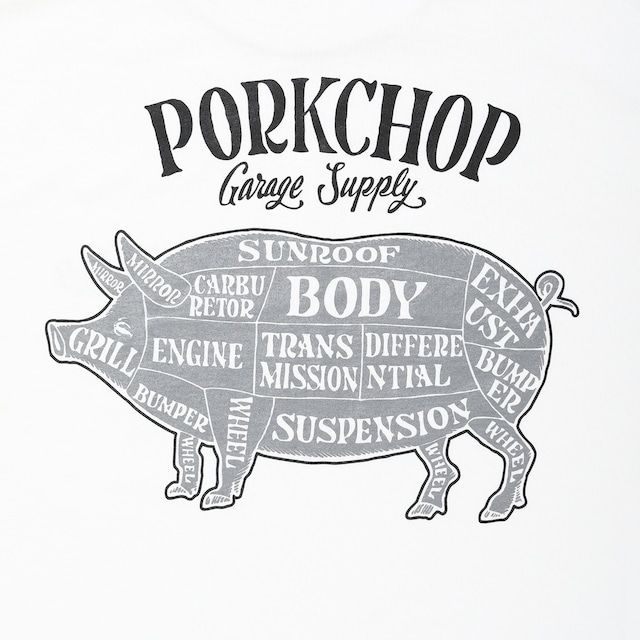 PORK BACK TEE / WHITE×BKGY / プリント ティーシャツ