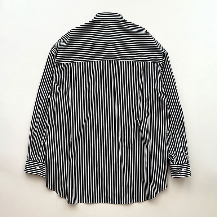 High Count Regular Collar Round Cut Oversixed Shirt / BLACK STRIPE