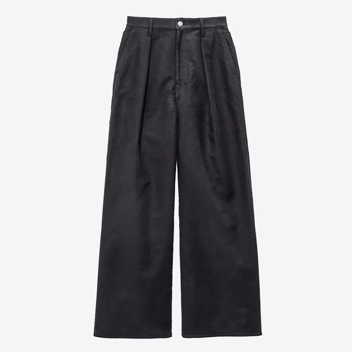 Women / Cotton Double Serge Two Tuck Wide Pants / Black