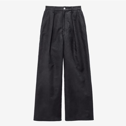 Women / Cotton Double Serge Two Tuck Wide Pants / Black