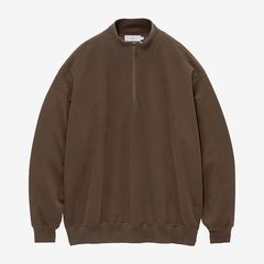 Pique Velour Jersey Half Zip Sweatshirt / Brown