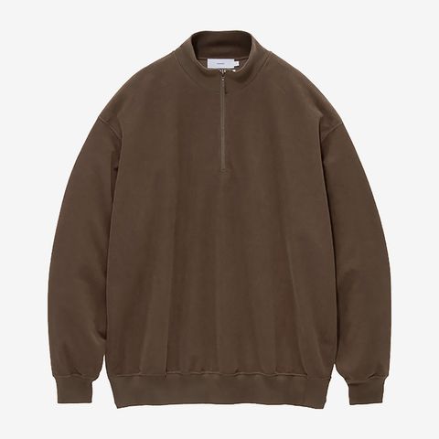 Pique Velour Jersey Half Zip Sweatshirt / Brown