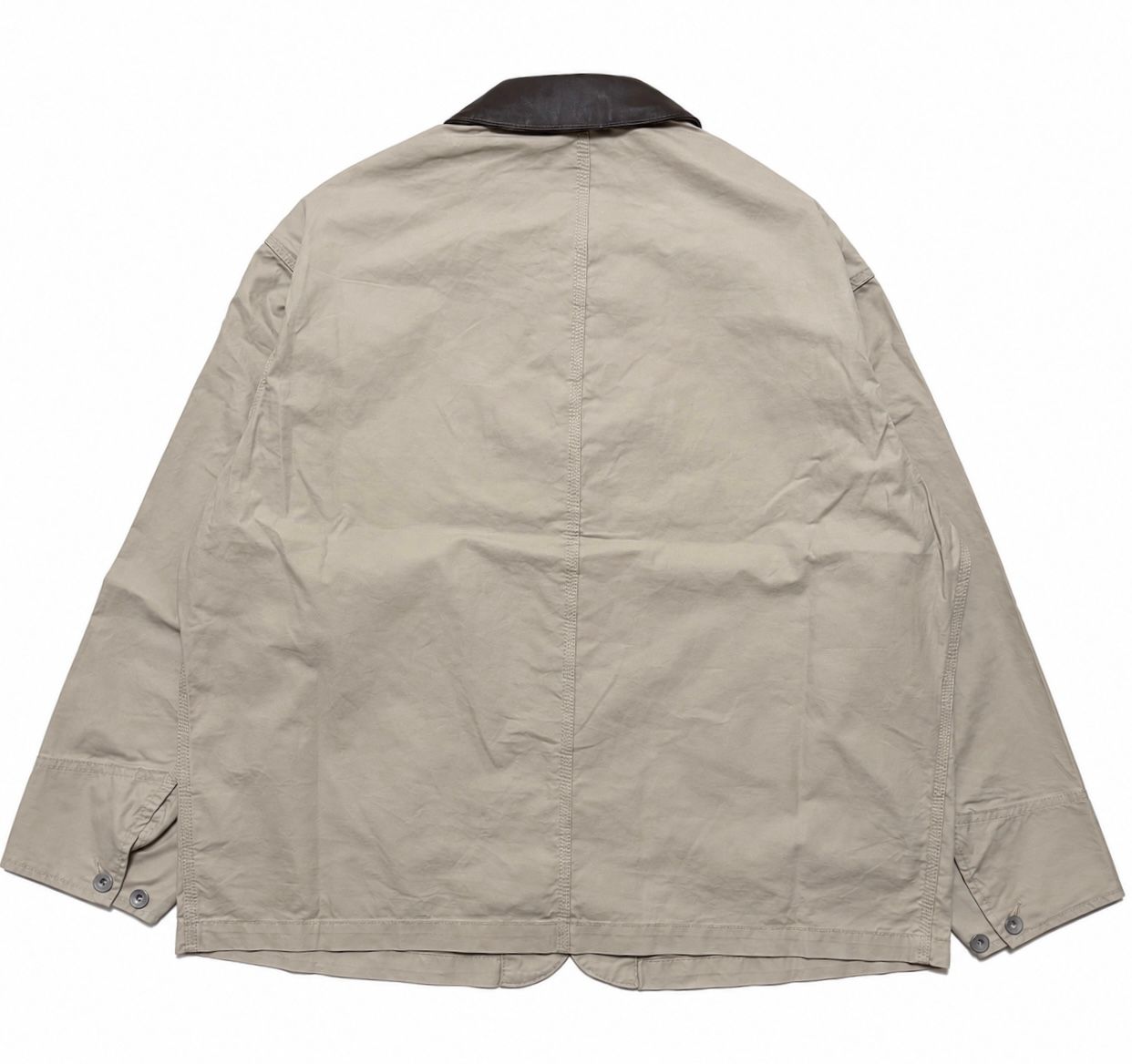 COTTON CANVAS LEATHER WORK JACKET / BEIGE