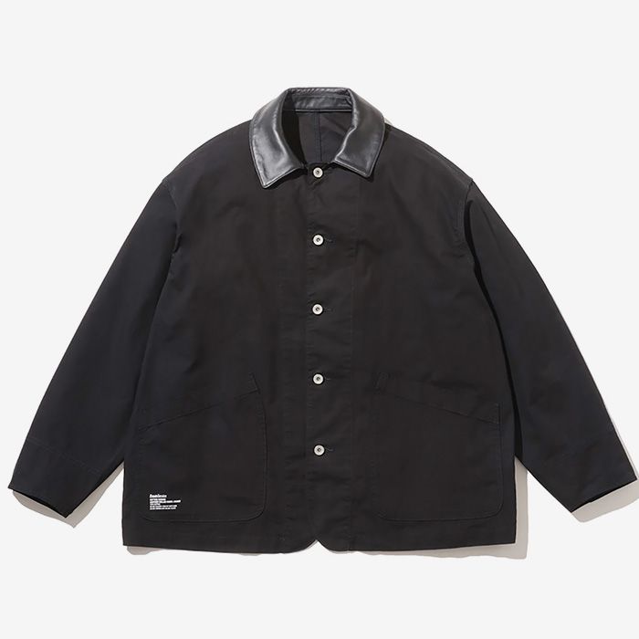 COTTON CANVAS LEATHER WORK JACKET / BLACK