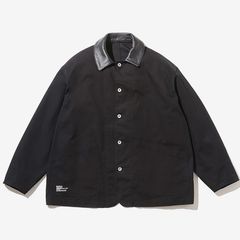 COTTON CANVAS LEATHER WORK JACKET / BLACK