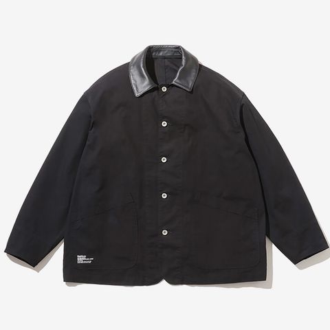 COTTON CANVAS LEATHER WORK JACKET / BLACK