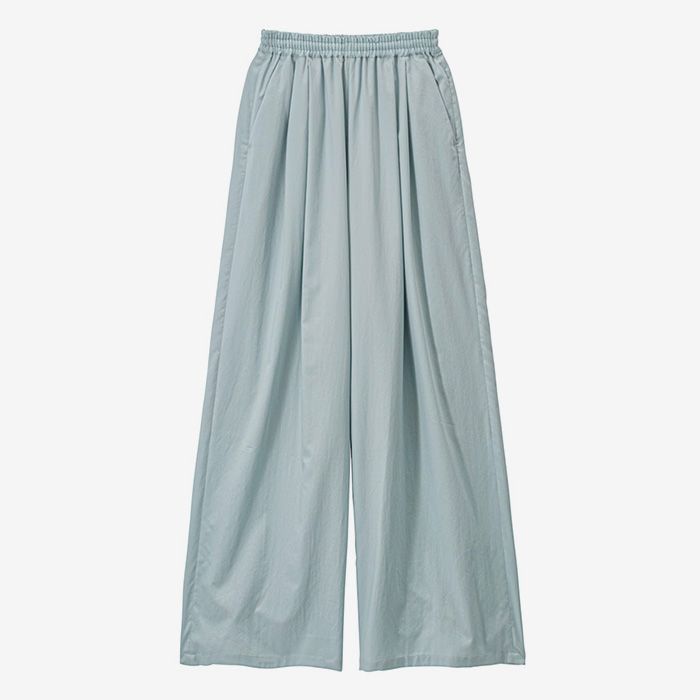 Silicon Poplin Two Tuck Easy Wide Pants / Smoke Blue