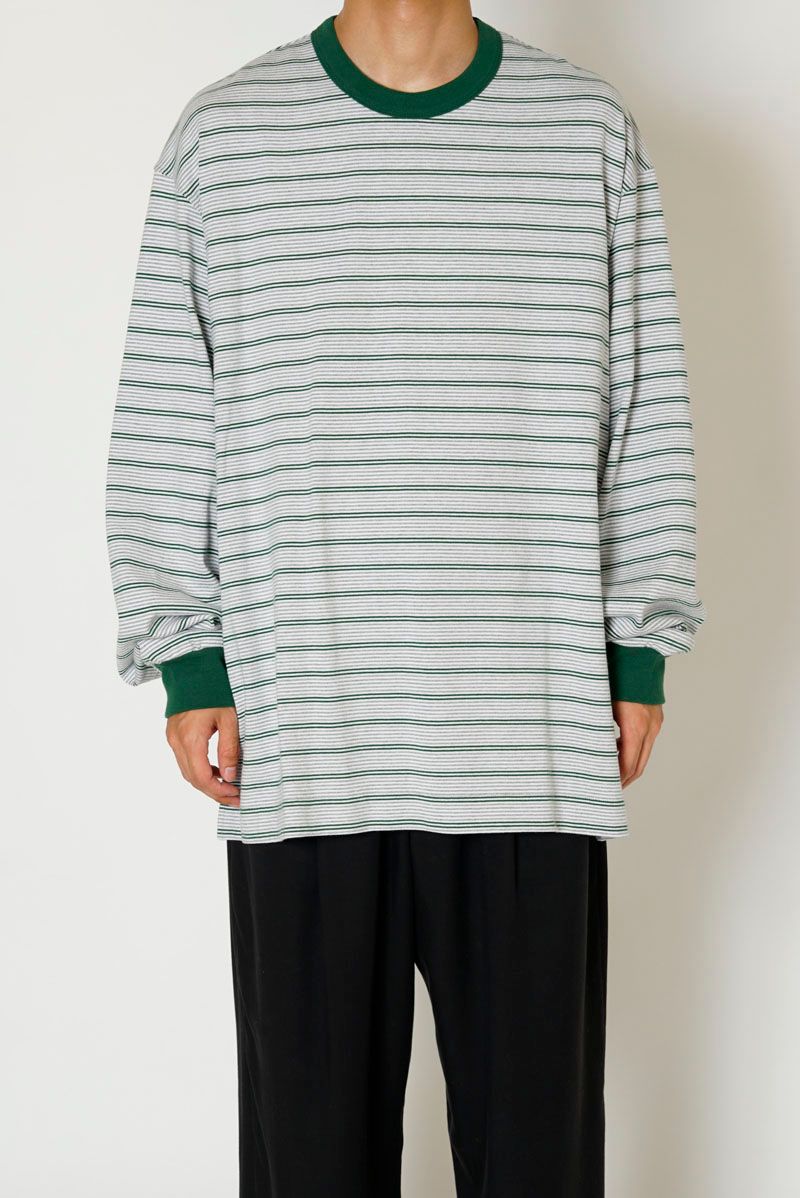 UNIVERSAL PRODUCTS - MULTI BORDER L/S T-SHIRT / GREEN | Stripe