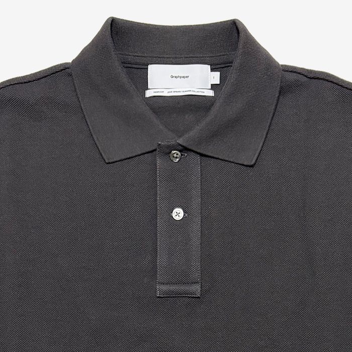 Cotton Pique Jersey L/S Polo / Charcoal