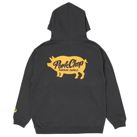 SCRIPT PORK HOODIE / ASH BLACK / プリントパーカー