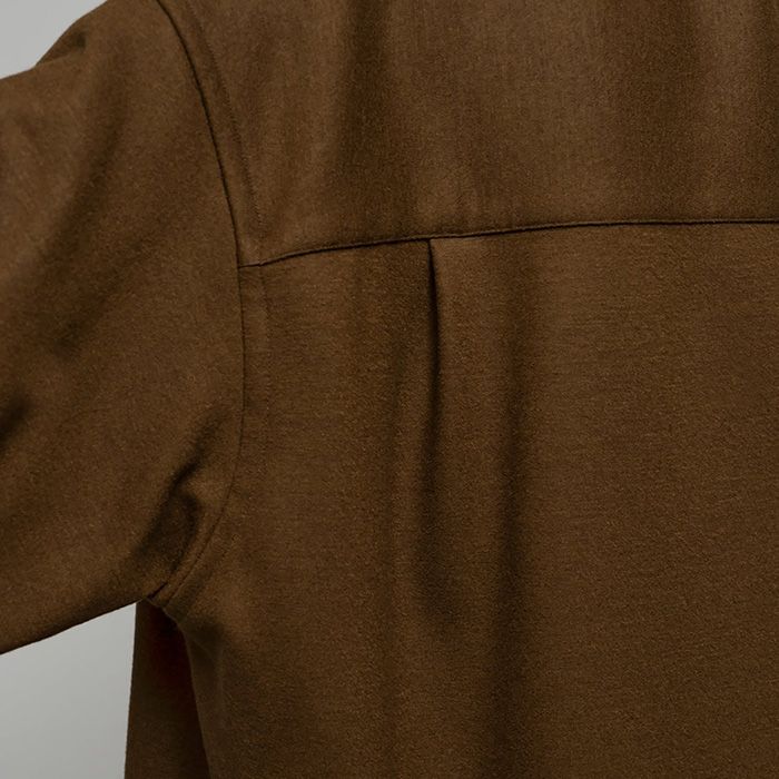 Wool Smooth Flannel Oversized Band Collar Shirt  / BROWN