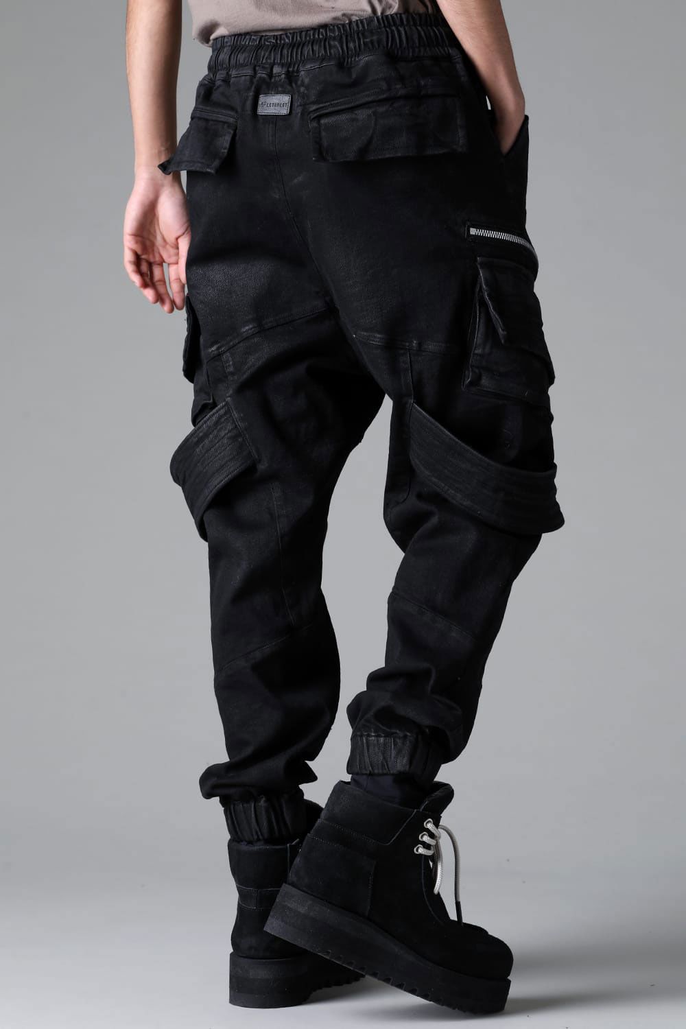 【コーティングあり】ベルトカーゴジョガーデニム / COATED BELT CARGO JOGGER DENIM / ブラック / ag-12064-2