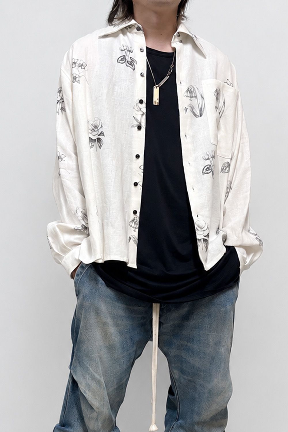 Botanical Print Oversized Shirt / ホワイト