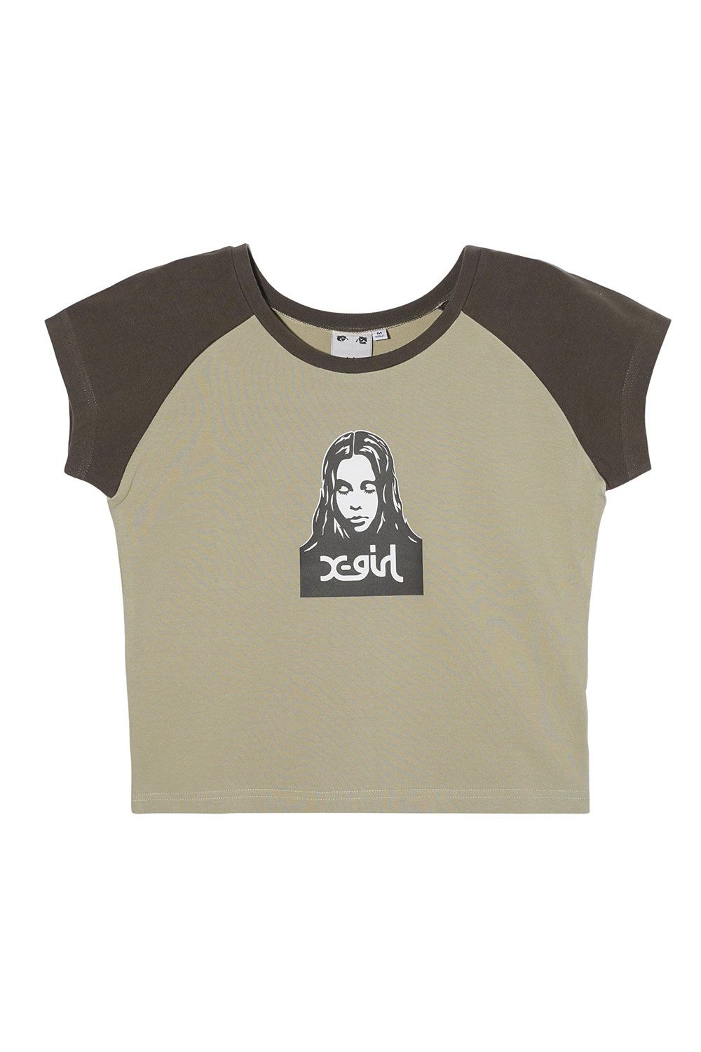 X-girl - FACE RAGLAN BABY TEE / ベージュ | Tempt