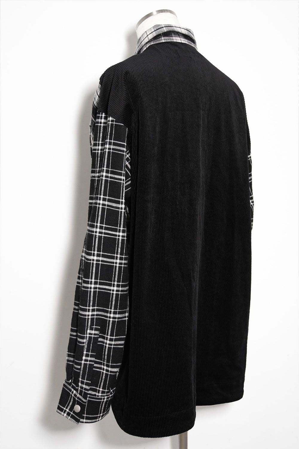 コーデュロイチェックコンビシャツ / Corduroy × Check Combi Shirts / ブラック / ag-8075