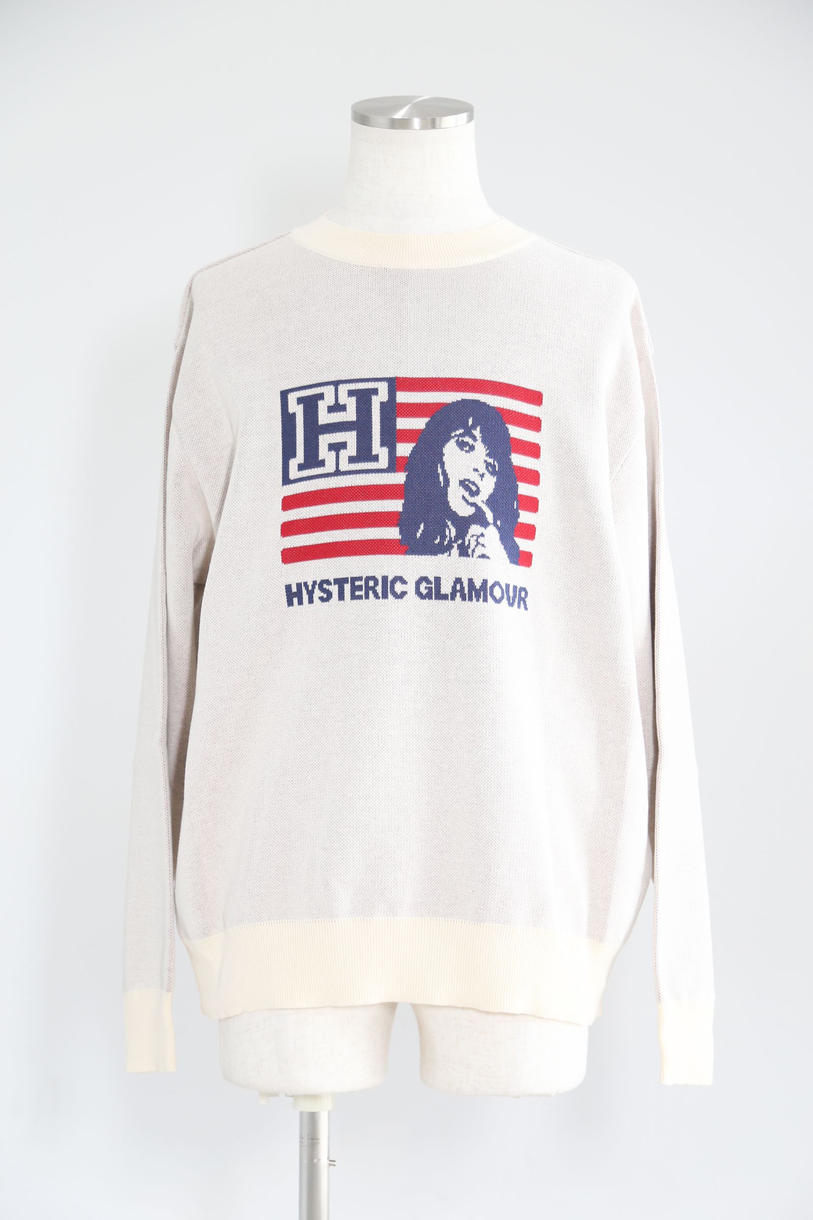 HYSTERIC GLAMOUR - H AND STRIPESジャカード セーター / ホワイト | Tempt