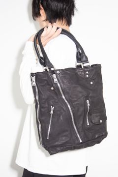 JAPAN CALF GARMENT-WASH RIDERS TOTE-BAG / ブラック