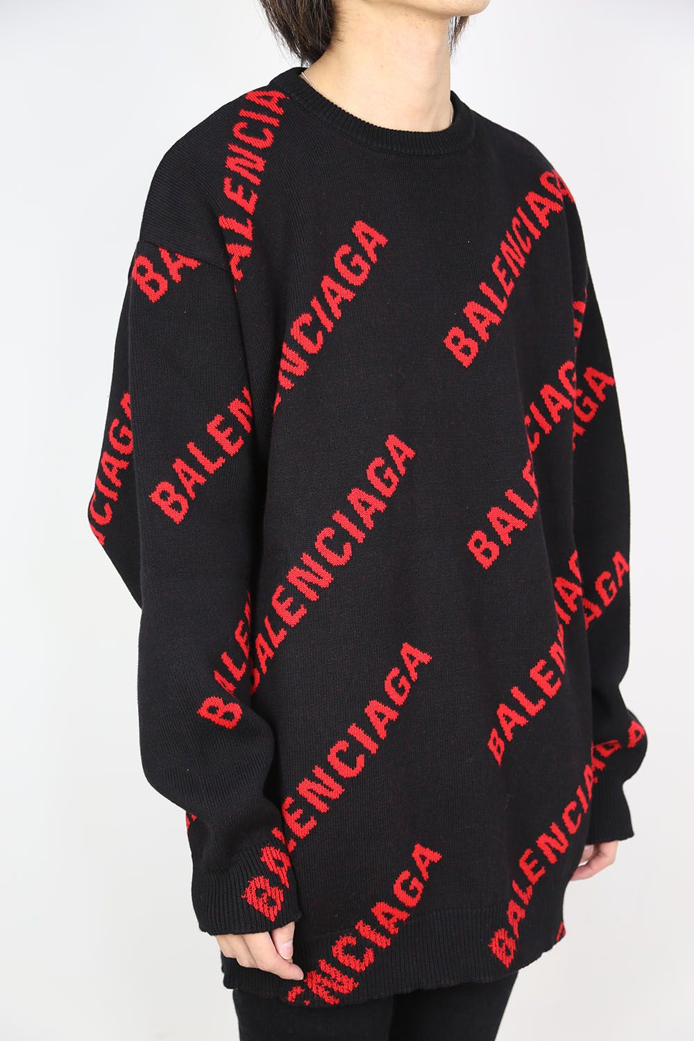 BALENCIAGA - ALLOVER LOGO CREW NECK KNIT / ブラック