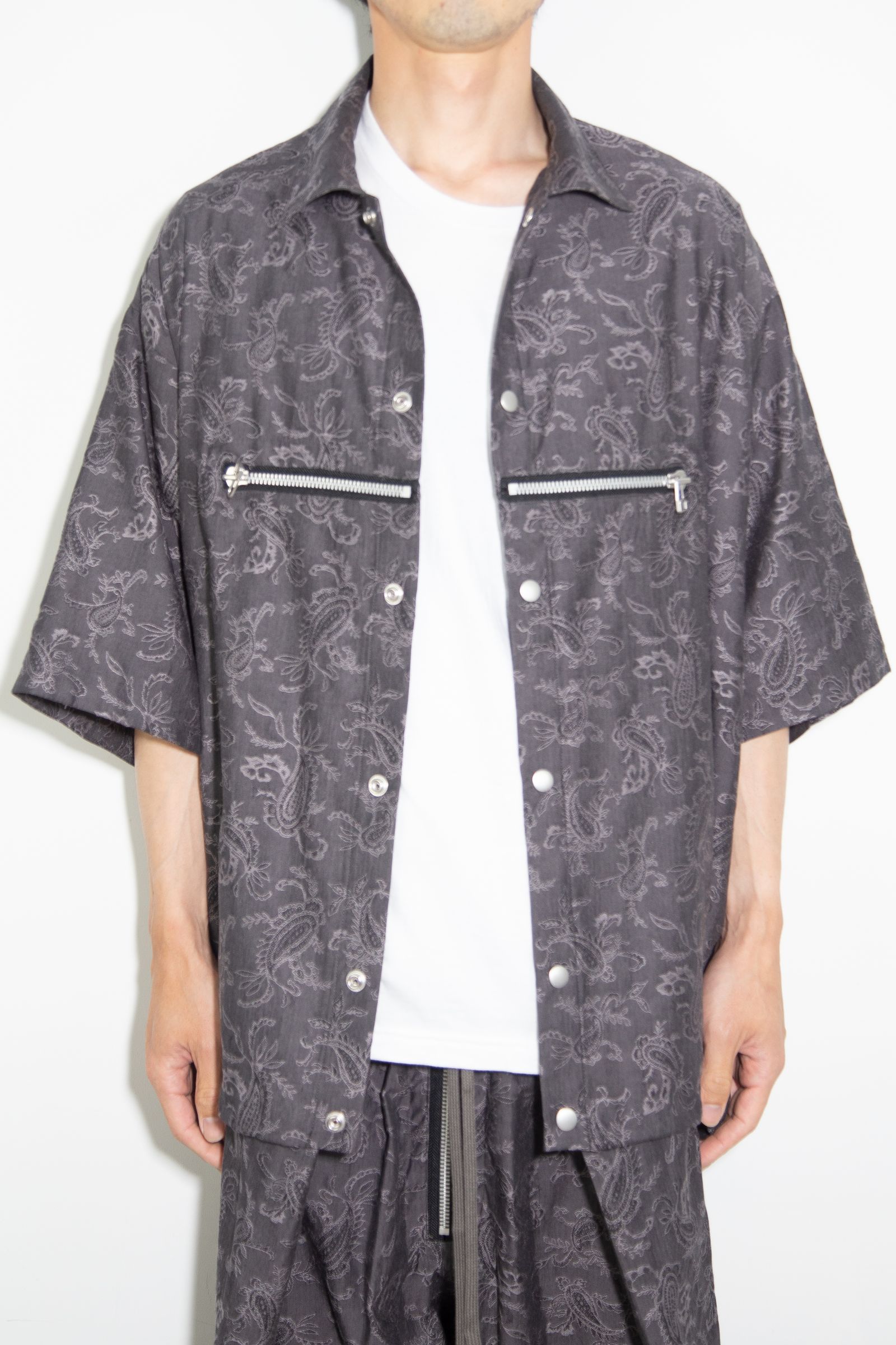 ペイズリー柄ハーフスリーブシャツ / Paisley Front Zip Harf Sleeve Shirts / ダークグレー / ag-9060-1