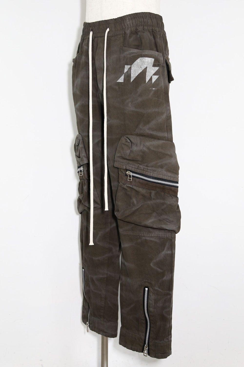 ヴィンテージ染めワイドカーゴパンツ / Vintage Dyed Pocket Long Pants / カーキ / ag-7035-1