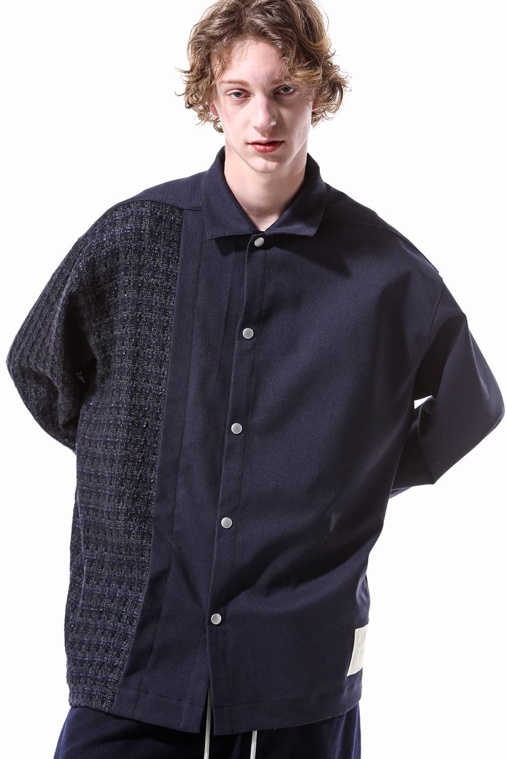 [ラスト1点 サイズ3] ツイードコンビシャツ / Tweed Combi Shirts / ブラック / ag-10084-2